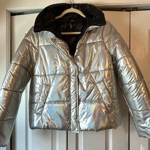 AQUA Puffer Coat Metallic Silver NWT
